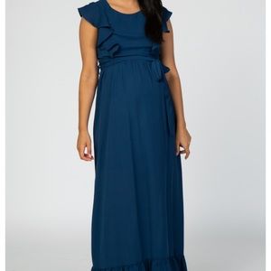 Pink blush navy long maternity dress